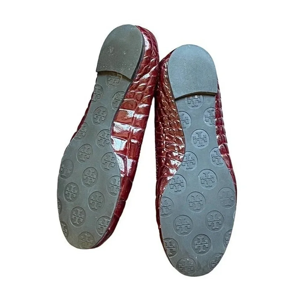 Tory Burch Minnie Travel Ballet Leather Burgundy Womens Casual US 6 M Slip Ons